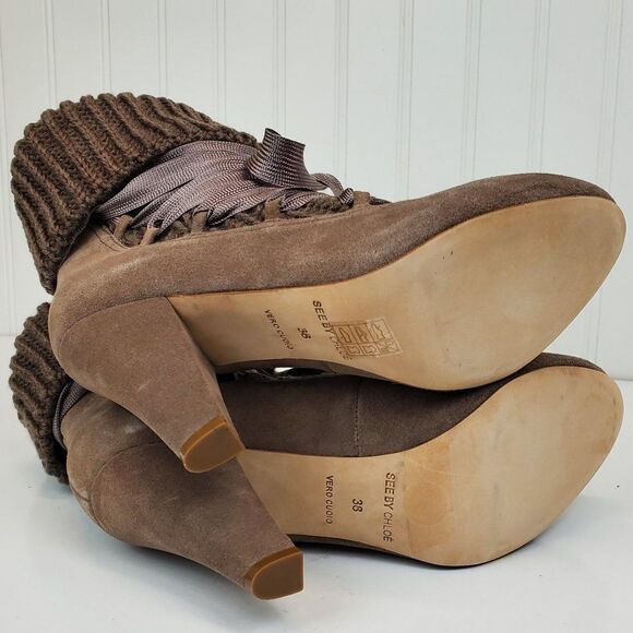 See by Chloe Suede Lace Up Knit Sock Bootie SH-038 - Picture 8 of 12